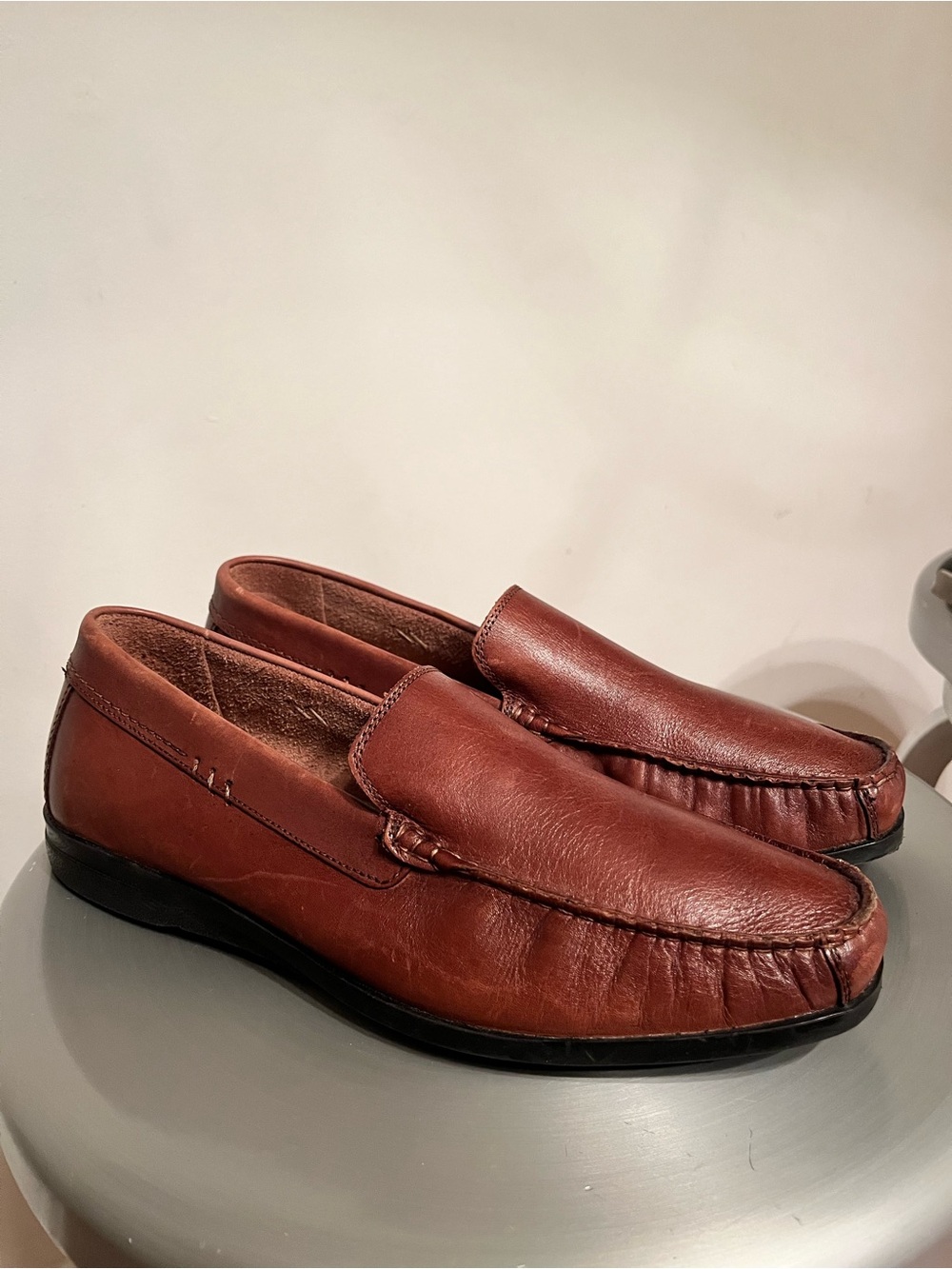 Dockers Men’s Brown Leather Slip-On Loafers Memory Foam Comfort Shoes Sz 10